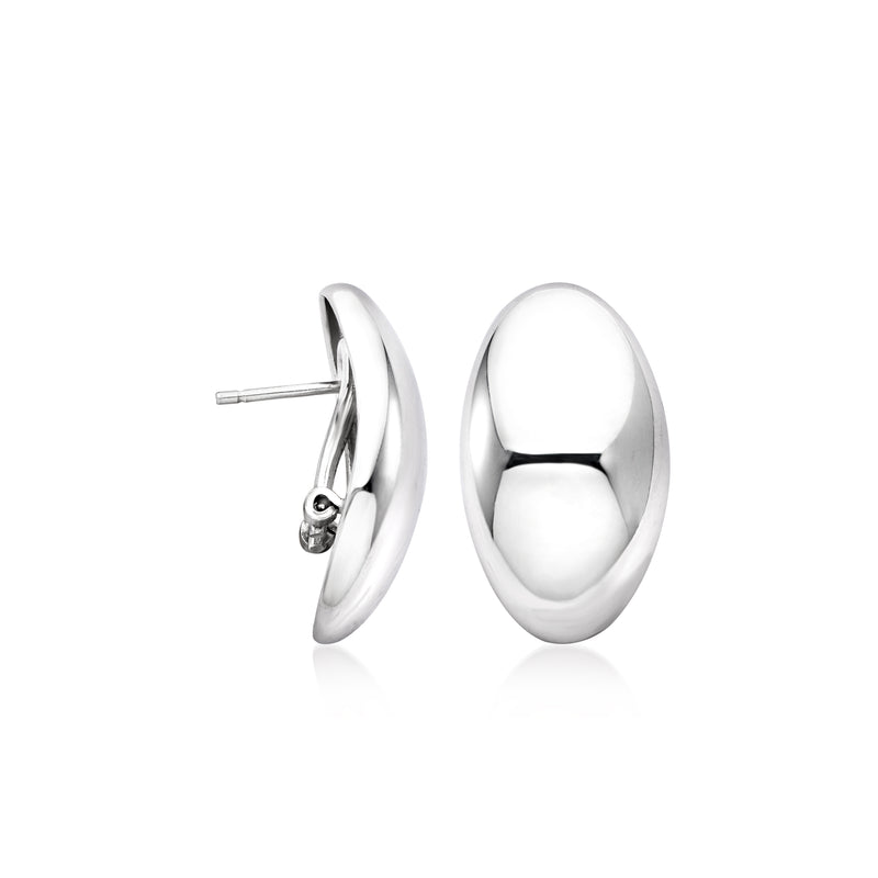 Oval dome sterling silver post earrings, polished curved oval with post back