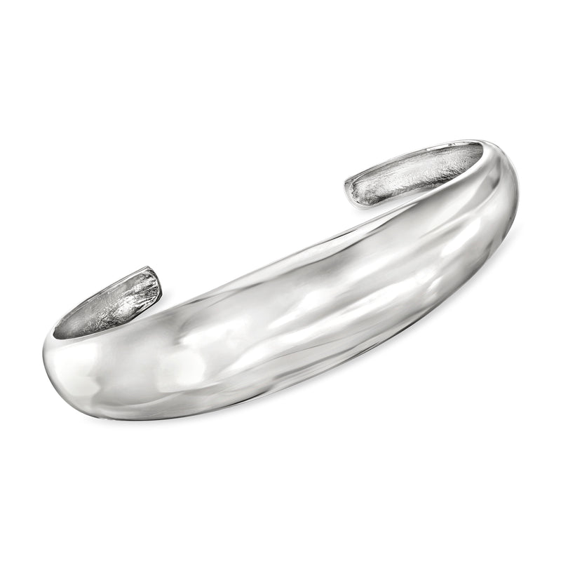Italian sterling silver domed cuff bracelet, smooth polished finish with oval accent panels