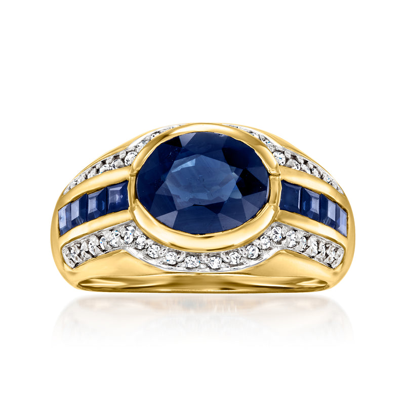 14kt yellow gold sapphire and diamond ring with oval blue center stone