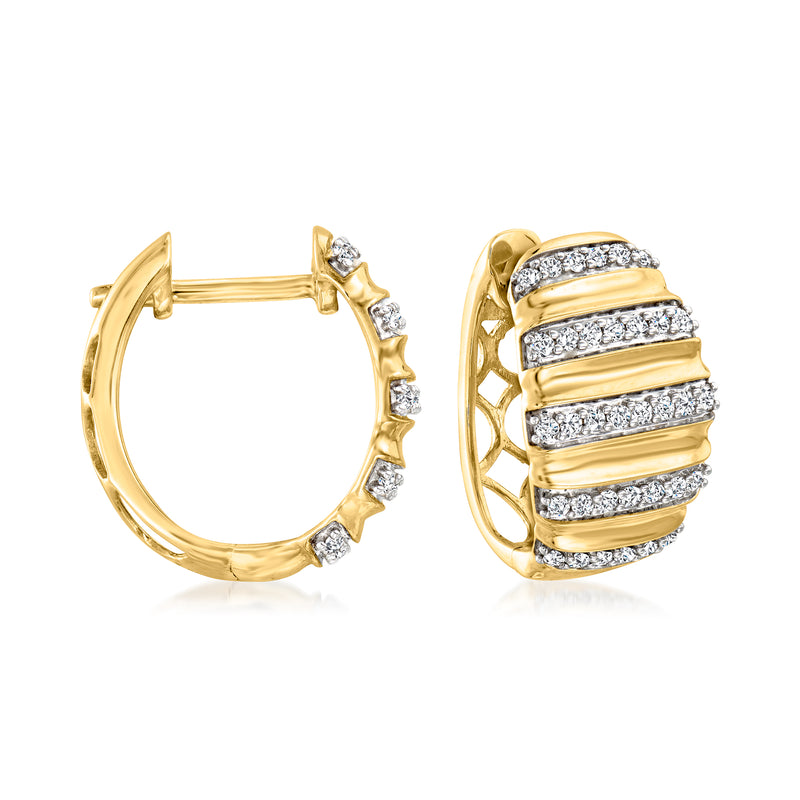 18kt yellow gold striped hoop earrings with diamond accents