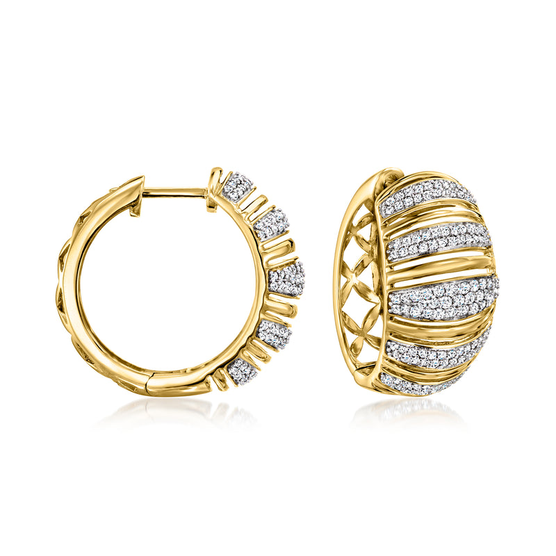18kt yellow gold diamond striped hoop earrings with round stone rows