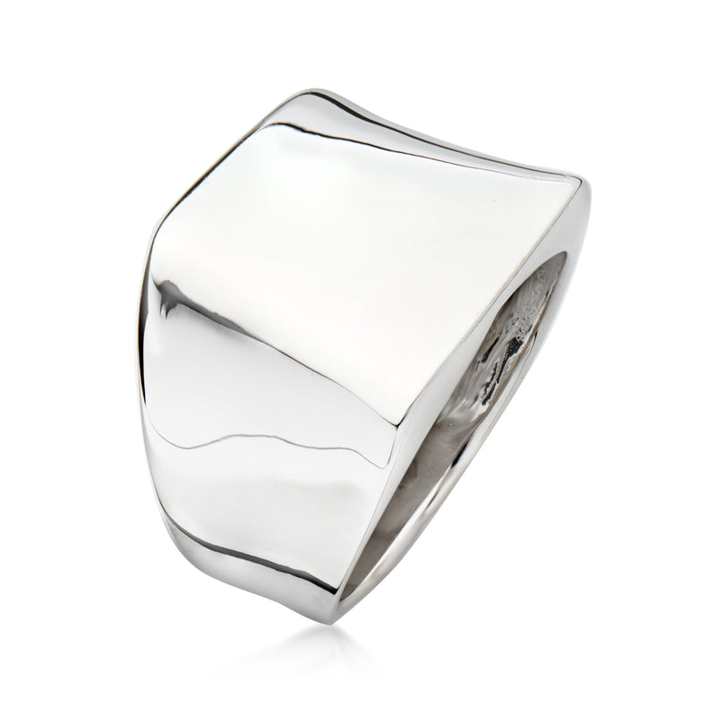 Sterling silver asymmetrical square-top ring, angled profile, beveled edges