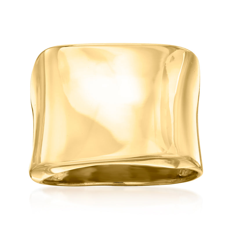 Asymmetrical gold over sterling square-top ring, polished yellow-gold bezel