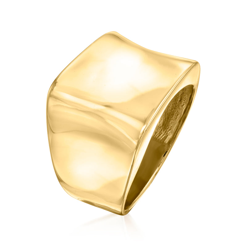 Wide gold over sterling square-top ring, angled side view, high-shine bezel