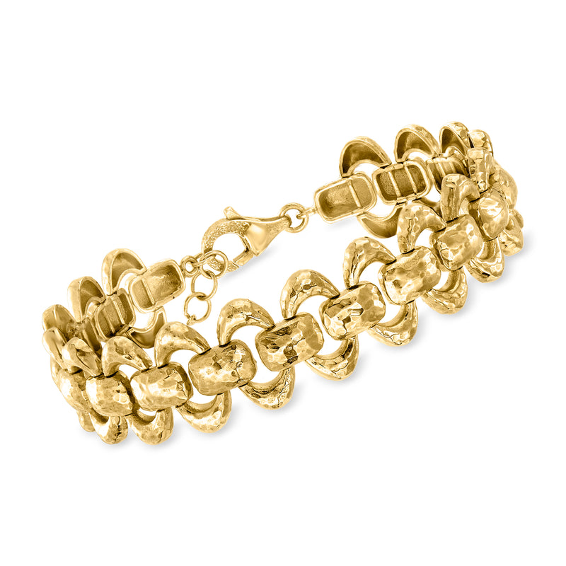 Gold-tone hammered oval-link bracelet with alternating oval links and lobster clasp