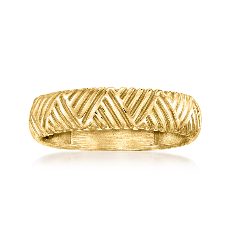 Gold over sterling ring with raised line-pattern on band, rounded profile