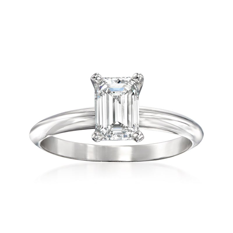 14kt white gold solitaire diamond ring with a square emerald-cut center stone