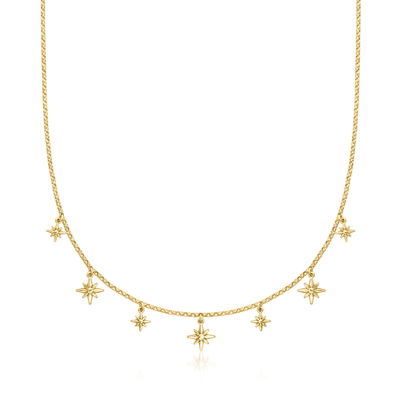 Gold over sterling star station necklace with small star charms on a chain