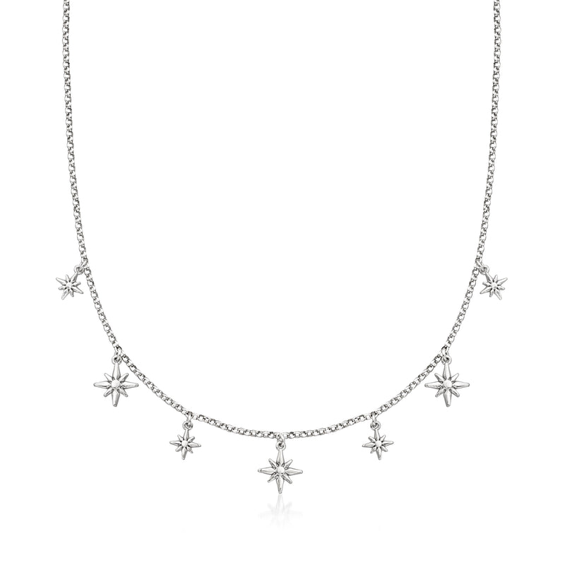 Sterling silver star charm necklace with linked chain and five dangling star charms