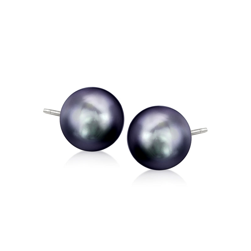 Dark cultured pearl stud earrings with sterling silver posts