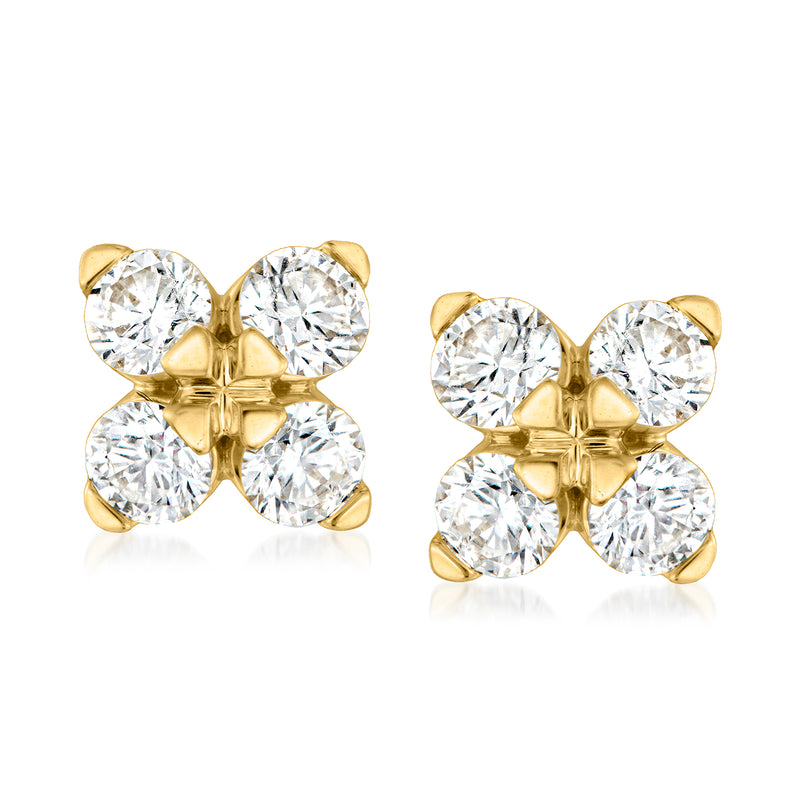 Roberto Coin floral diamond post earrings in 18kt yellow gold, round white diamonds