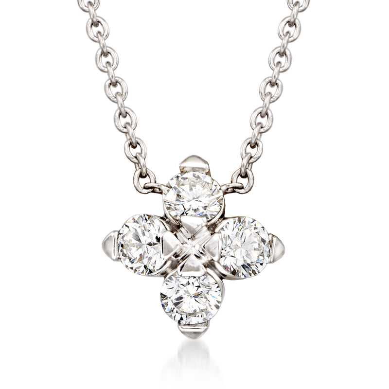 Roberto Coin diamond floral necklace in 18kt white gold with round diamond cluster pendant