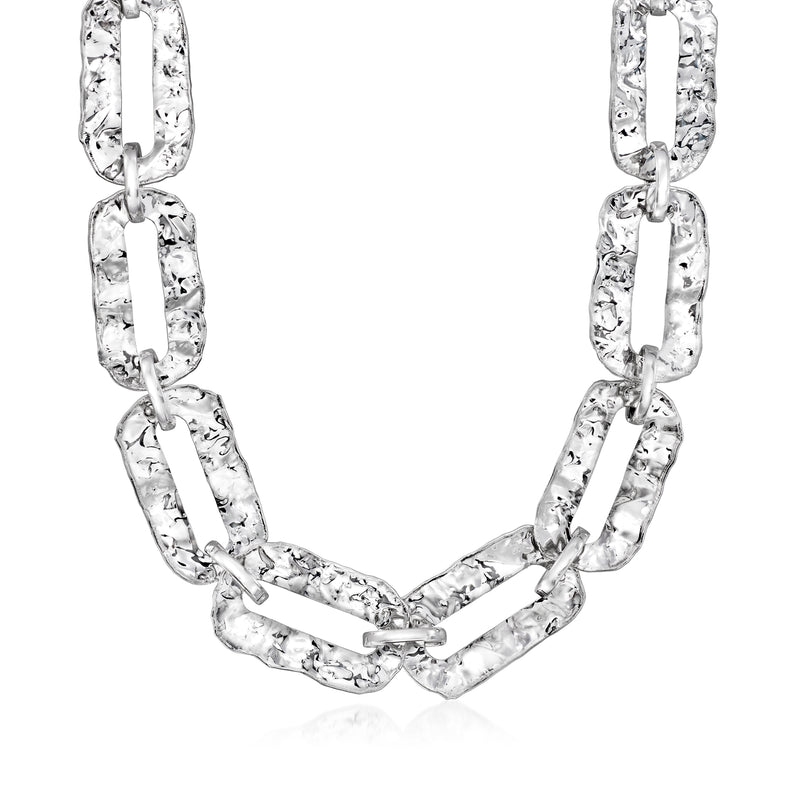 Sterling silver oval-link necklace with hammered and polished chain links