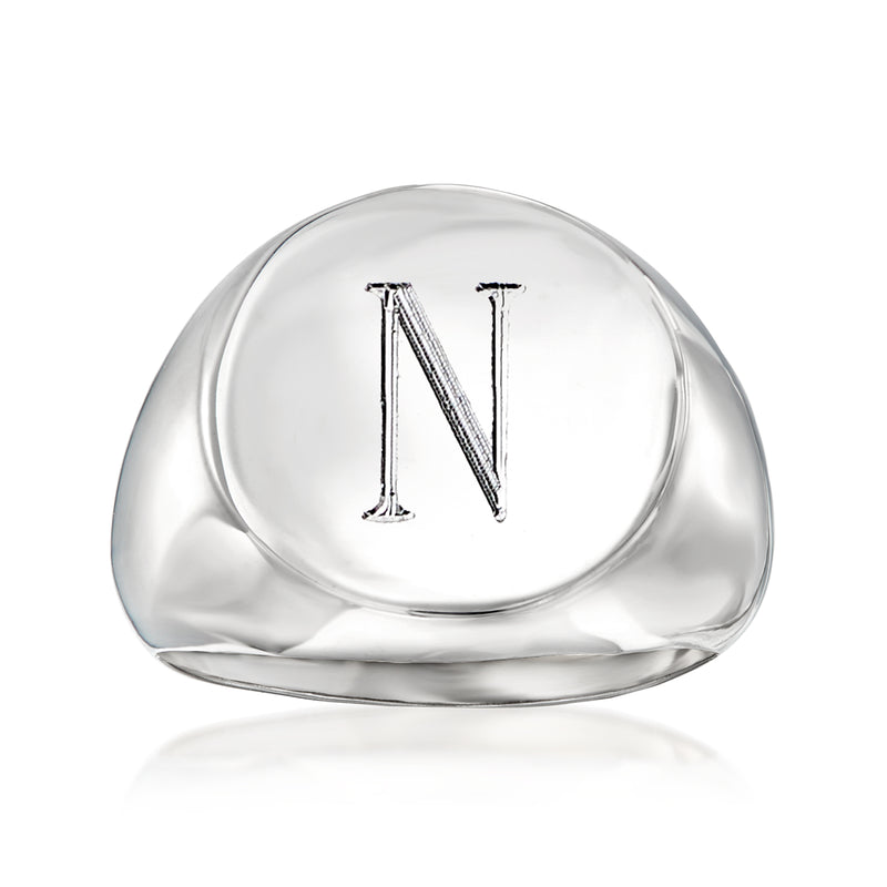 Sterling silver signet ring with engraved letter N on oval face