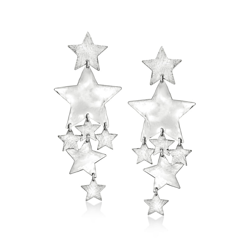 Sterling silver star drop earrings with layered dangling stars