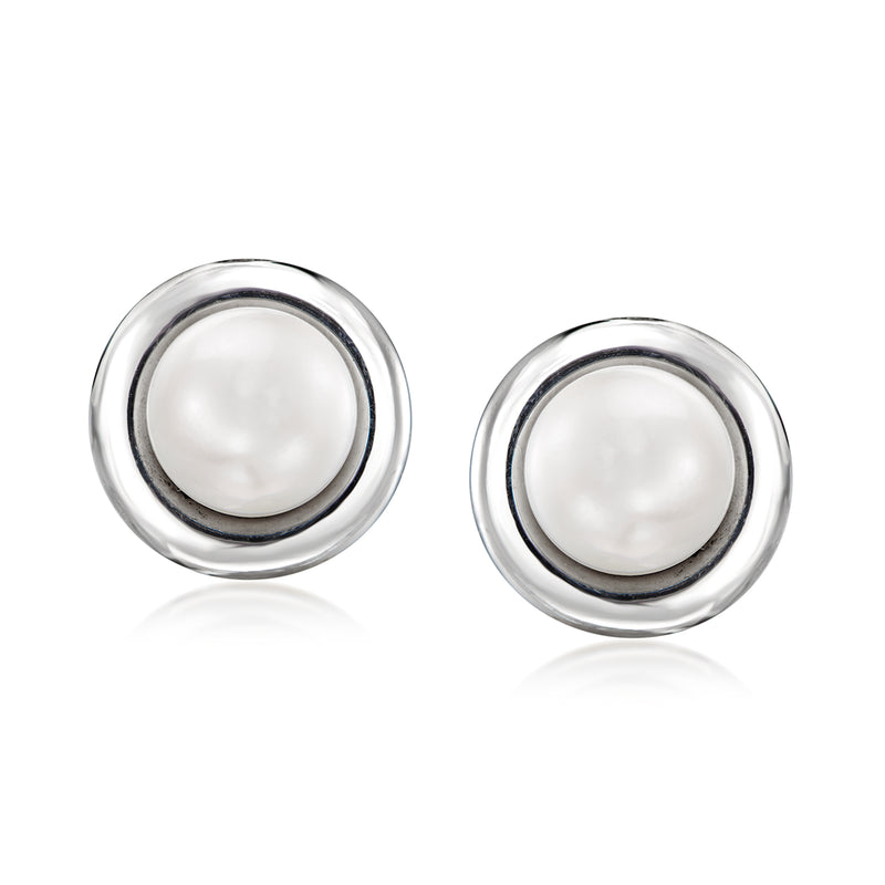 Sterling silver 8.5–9mm cultured pearl clip-on earrings, round bezel
