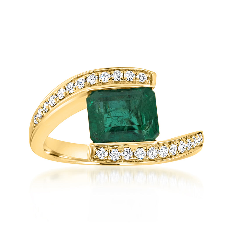 18kt yellow gold emerald bypass ring with diamond accents