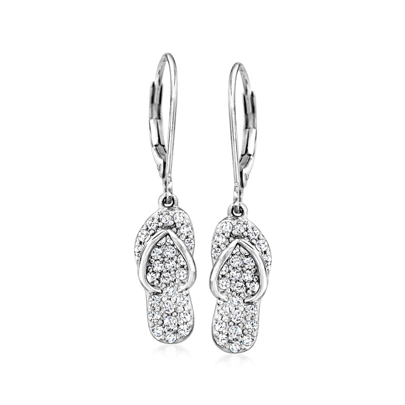 Sterling silver diamond flip-flop drop earrings, leverback closures, teardrop charms