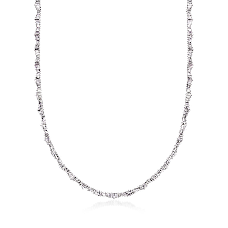 14kt white gold tennis necklace with small baguette diamonds