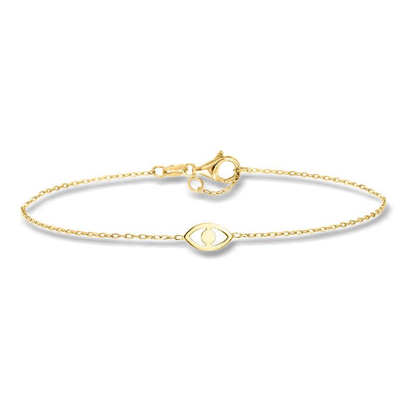 14kt yellow gold evil eye bracelet with oval charm and lobster clasp