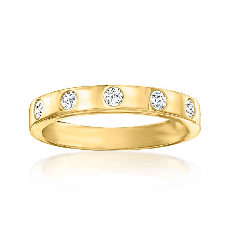 18kt yellow gold diamond band with five round bezel-set stones, .25 ct total weight
