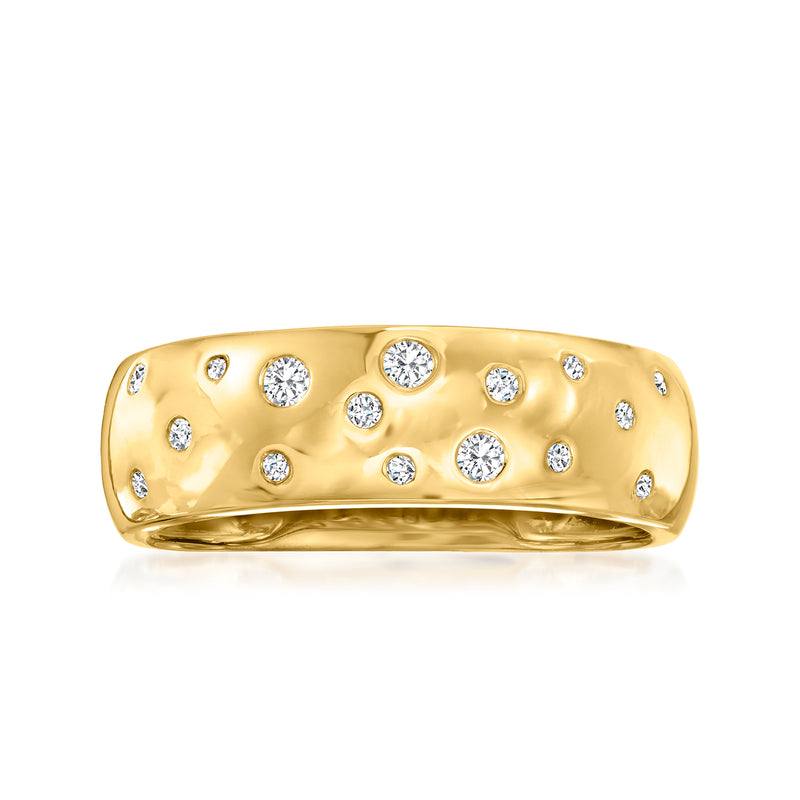 18kt yellow gold diamond ring with scattered round stones across the domed band
