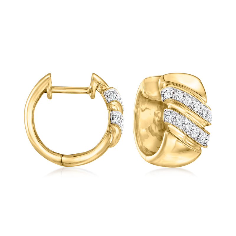 18kt yellow gold diamond-striped hoop earrings with clear stones