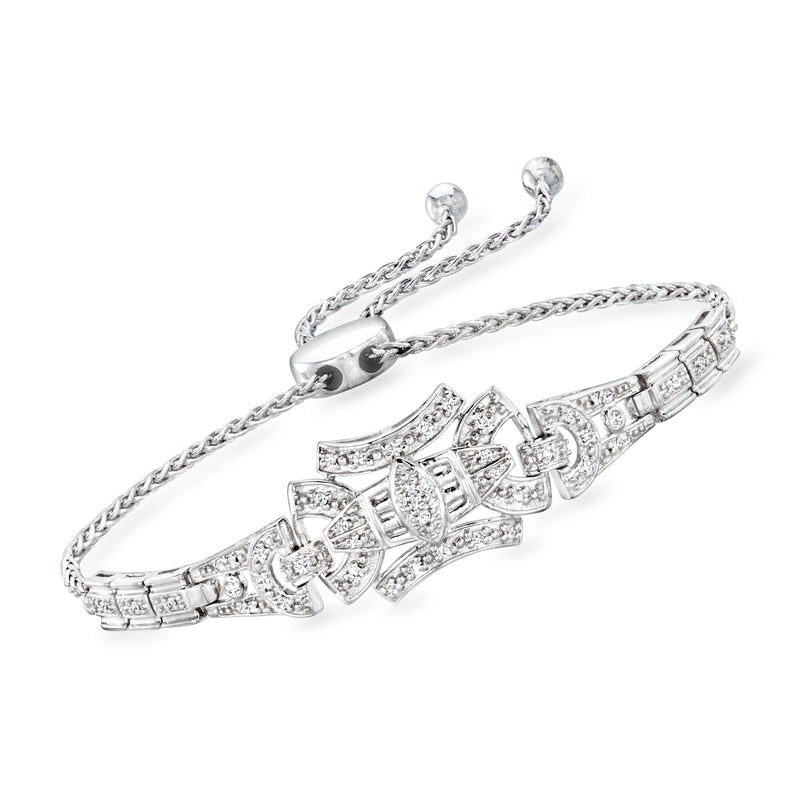 Sterling silver diamond geometric bolo bracelet with adjustable chain