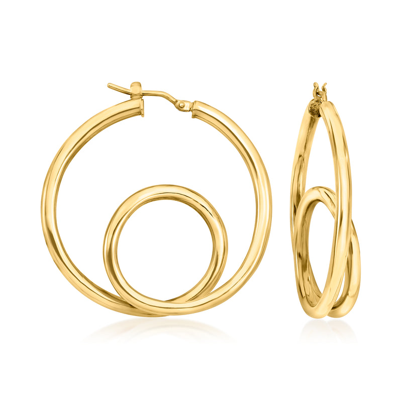 Gold-tone double-loop hoop earrings with hinged clasp