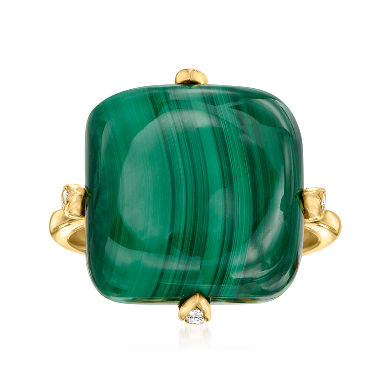 Malachite cabochon ring in 18kt gold over sterling with white topaz accents