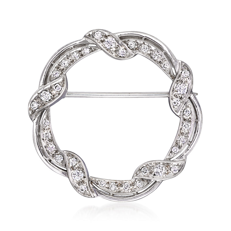 Vintage diamond circle pin, 14kt white gold with round-cut stone accents