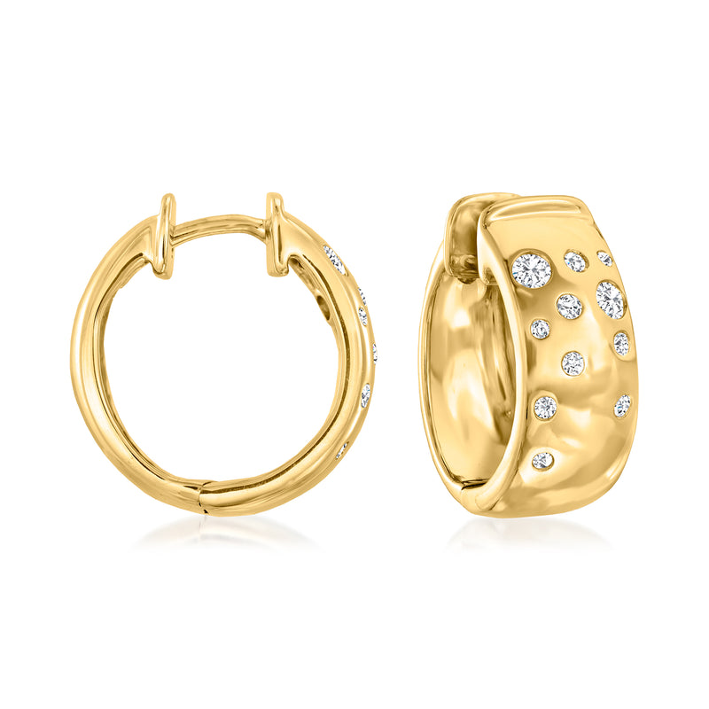 18kt yellow gold hoop earrings with scattered round diamonds