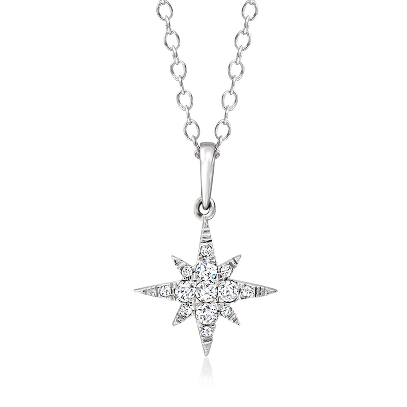 Sterling silver diamond North Star pendant necklace with five-point star setting