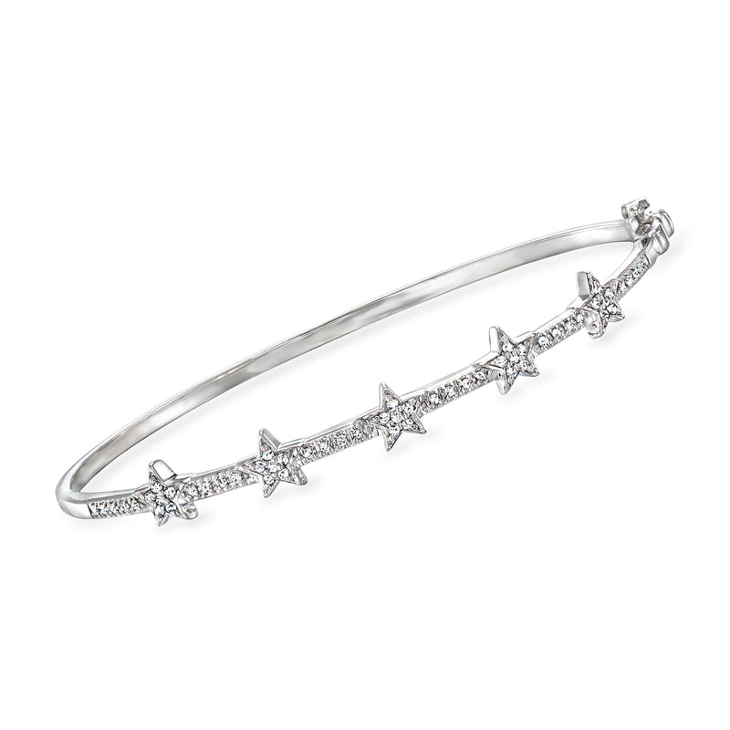 Sterling silver diamond star bangle with three sparkling pave stars
