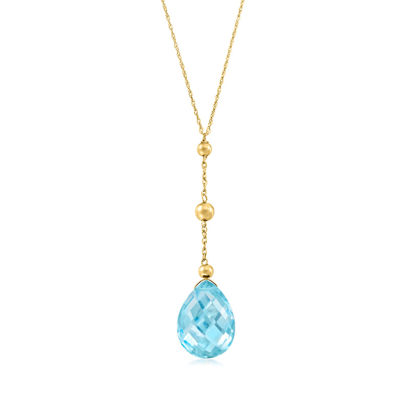 14kt yellow gold Y-necklace with sky-blue teardrop topaz pendant