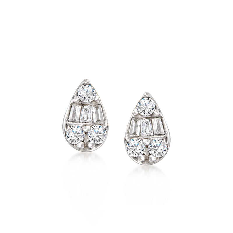 Sterling silver diamond cluster teardrop stud earrings with post backs