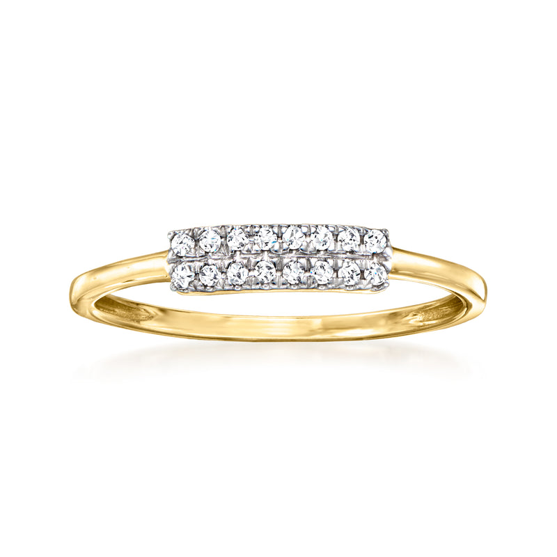14kt yellow gold diamond bar ring with rectangular row of round-cut stones