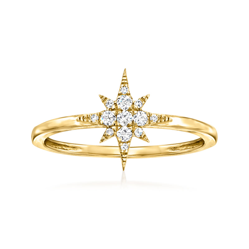 14kt yellow gold diamond ring with six-point star cluster centerpiece