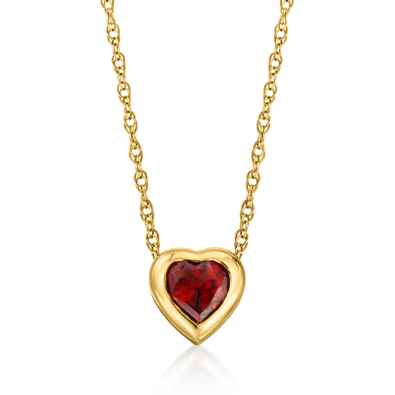 14kt yellow gold heart pendant necklace with red garnet gemstone