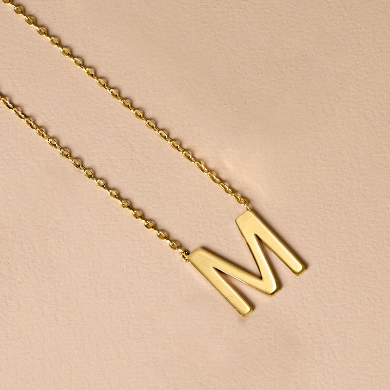 14kt yellow gold initial pendant on fine chain, letter N