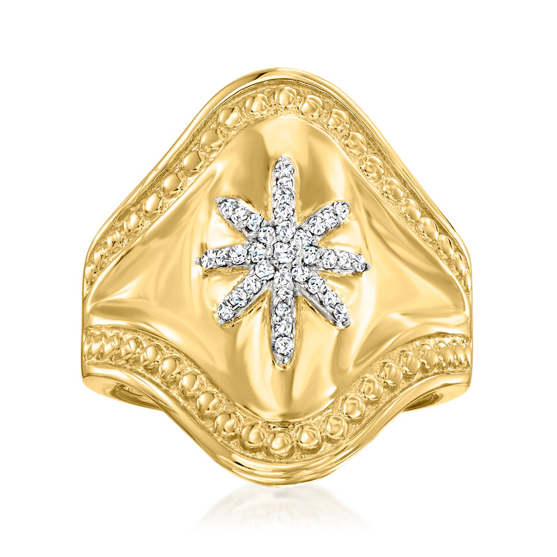 18kt gold over sterling ring with starburst diamond center
