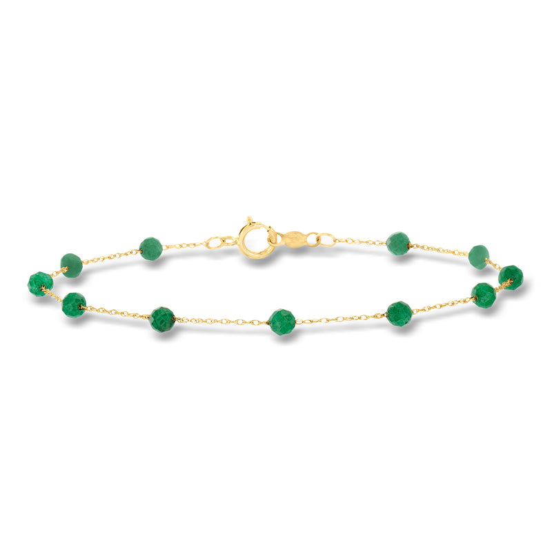 14kt yellow gold bracelet with emerald green bead stations and round clasp