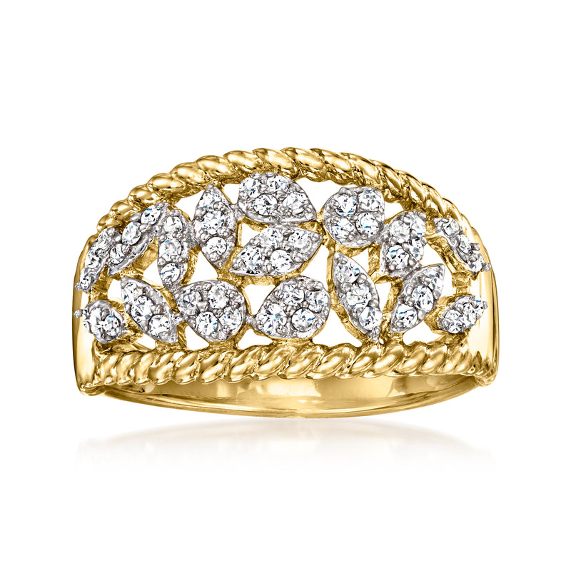 18kt gold over sterling ring with geometric diamond scattered cluster and rope band