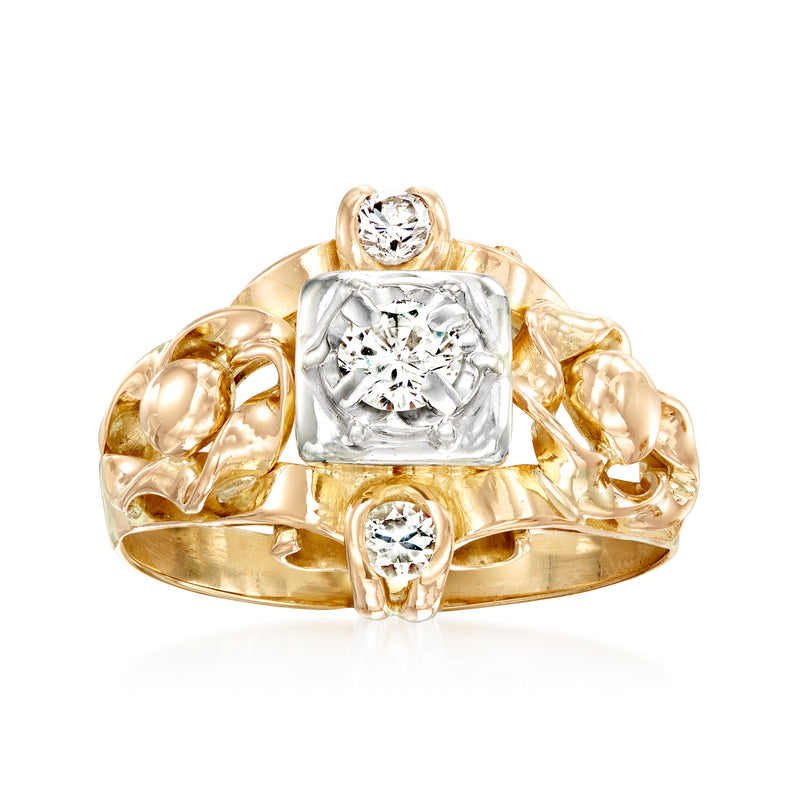 Two-tone gold diamond ring with round center stone and square halo setting