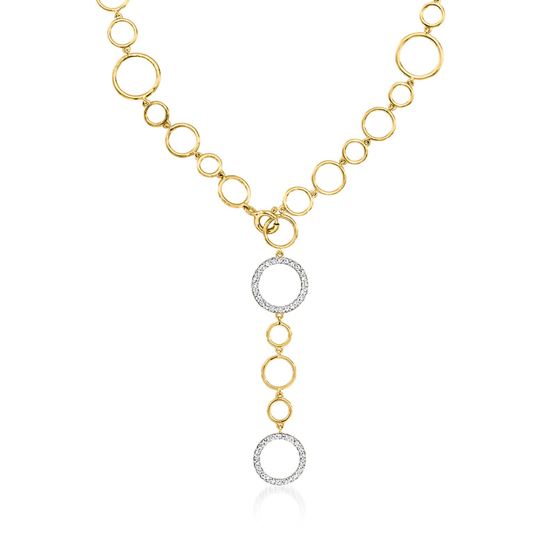 Circle-link lariat necklace with diamond pavé circle drops