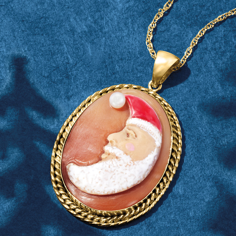 Italian Orange Shell Santa Cameo Pendant Necklace in 18kt Gold Over Sterling