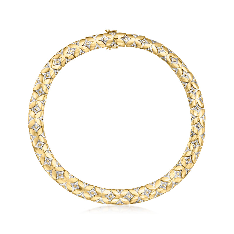 Gold over sterling star collar necklace with diamond-like stones in a continuous curved design