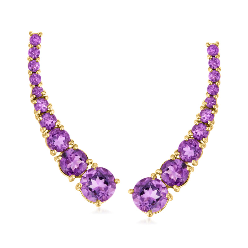 18kt gold-over-sterling amethyst ear climber earrings with post backs, purple oval stones