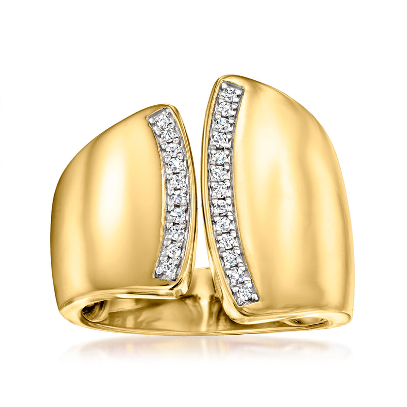 Asymmetrical gold ring with diamond rows