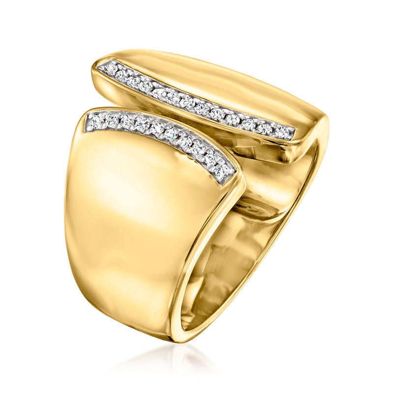 Asymmetrical diamond ring in 18kt gold over sterling with pavé accents